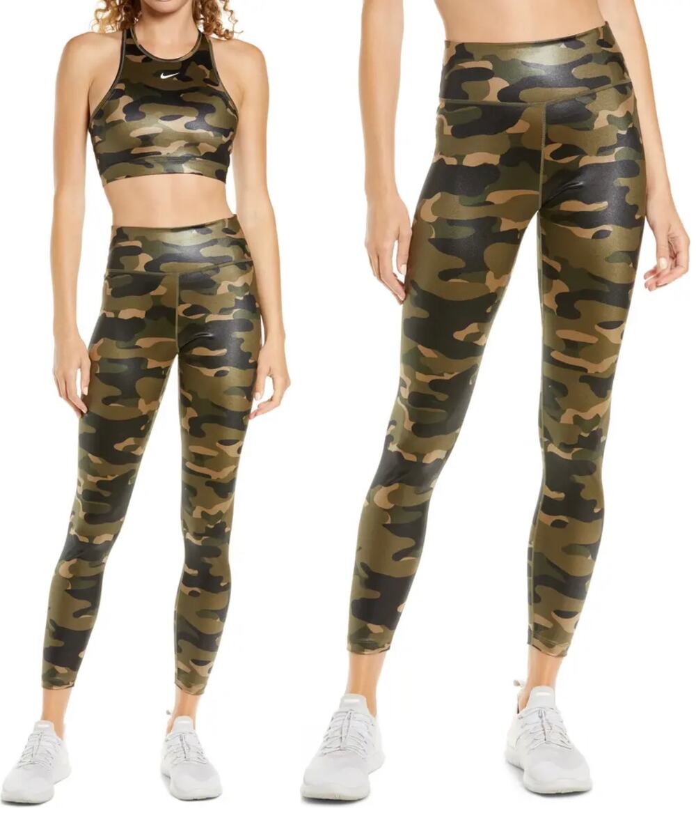 Nike Mid-Rise Camo Dri-FIT Tight Fit One Leggings Green size XXS NWT DD4559-222